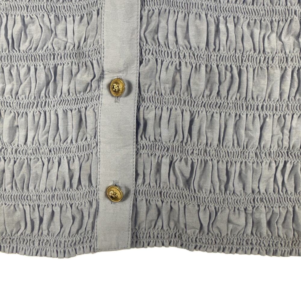 J.CREW Smocked Button Top Blouse Womens Size L blue Preppy Old Money - Picture 4 of 10